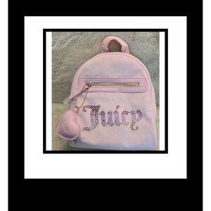 Juicy Couture Pink Velour Mini Backpack NWT Rhinestone Logo‎ Heart Charm Small